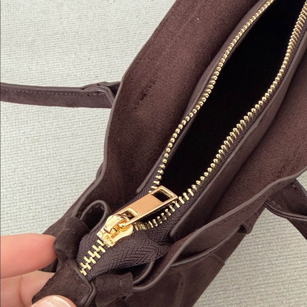 Anthropologie Suede Shoulder Tote Bag in Dark Brown - Picture 6 of 9